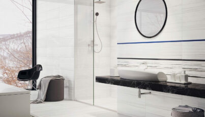 Artistic way grey and white bathroom interior