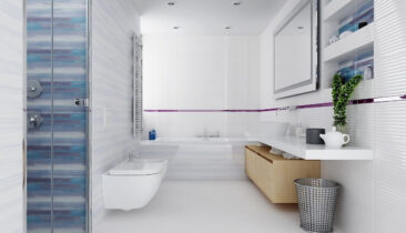 Modern bathroom interior in white and blue