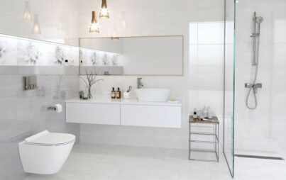 Bathroom in grey and white colors