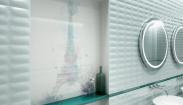 Mint bathroom tiles with brick pattern