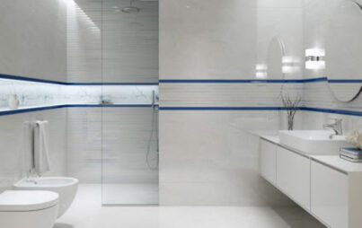 Stone Flowers grey and white bathroom