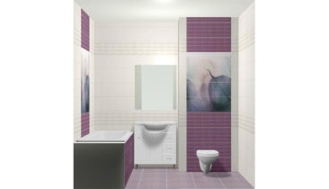Vivid colors white and violet bqathroom tiles