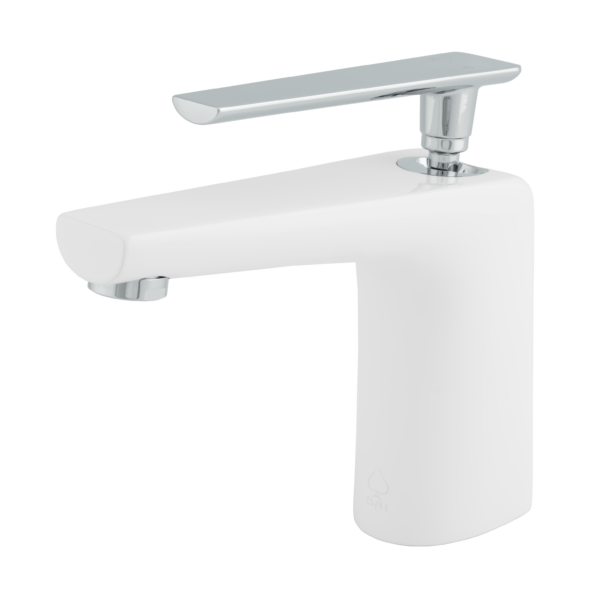 Single Handle Contemporary Bathroom Faucet in White and Polished Chrome Finish