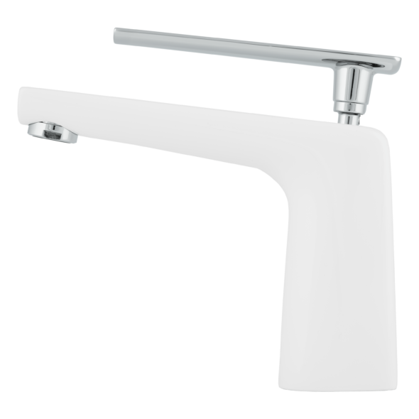 Single Handle Contemporary Bathroom Faucet in White and Polished Chrome Finish