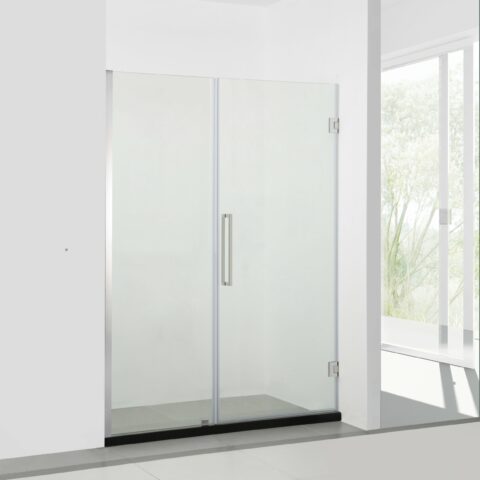 Frameless 72-inch Glass Shower Enclosure with Fixed Panel and Swinging French Door