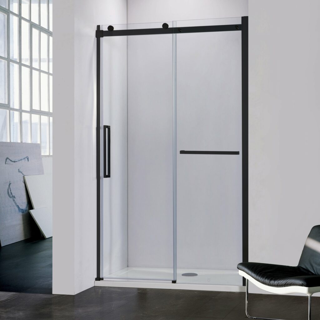 Frameless 72inch Sliding Glass Shower Enclosure (Matte Black)