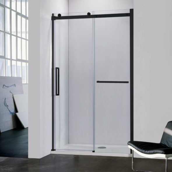Frameless 72-inch Sliding Glass Shower Enclosure (Matte Black)