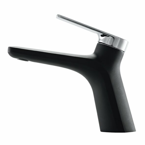 Single Handle Contemporary Bathroom Faucet in Black and Polished Chrome Finish