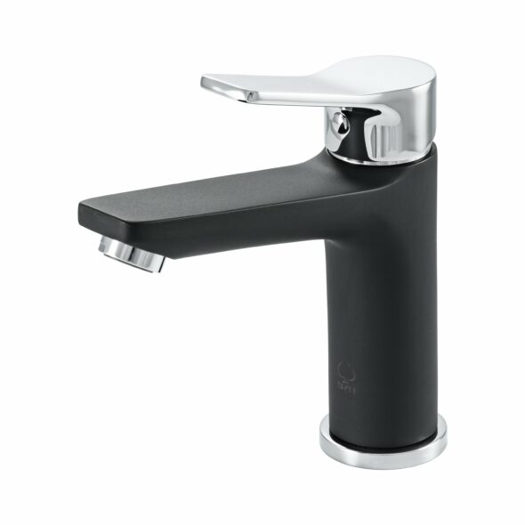 Single Handle Contemporary Bathroom Faucet in Black and Polished Chrome Finish