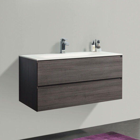 34-inch Double Drawer Wall Hung Bathroom Vanity with White Bowl Basin, Graphite Wood
