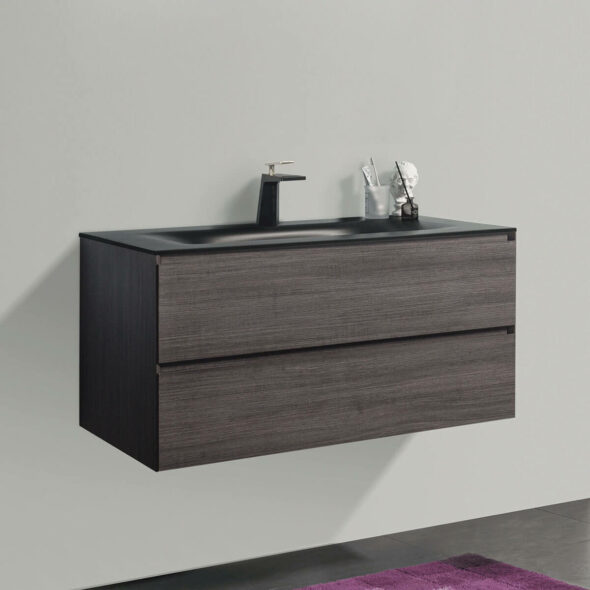 34-inch Double Drawer Wall Hung Bathroom Vanity with Black Bowl Basin, Graphite Wood
