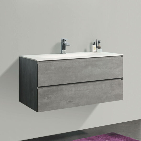 34-inch Double Drawer Wall Hung Bathroom Vanity with White Bowl Basin, Stone Grey