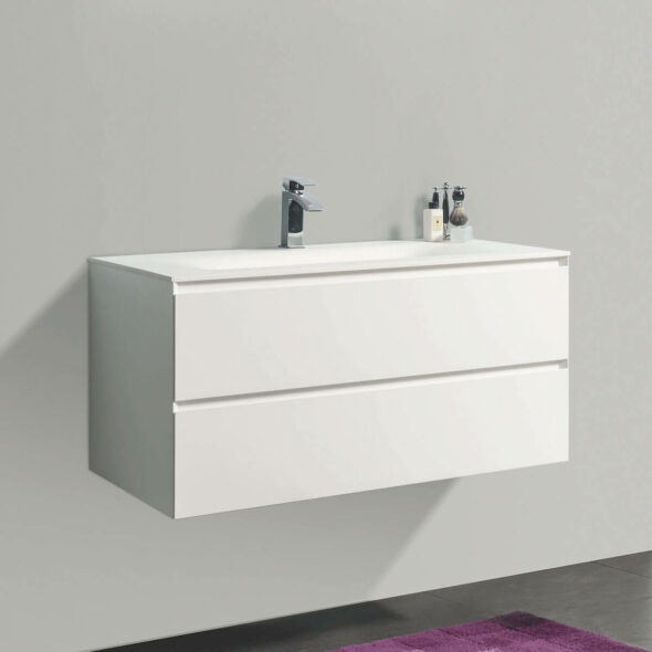 34-inch Double Drawer Wall Hung Bathroom Vanity with White Bowl Basin, Matte White
