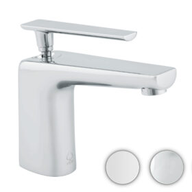 Single Handle Contemporary Bathroom Faucet in White and Polished Chrome Finish