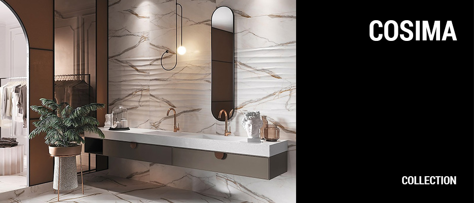Cosima Tile Collection - marble effect bathroom design