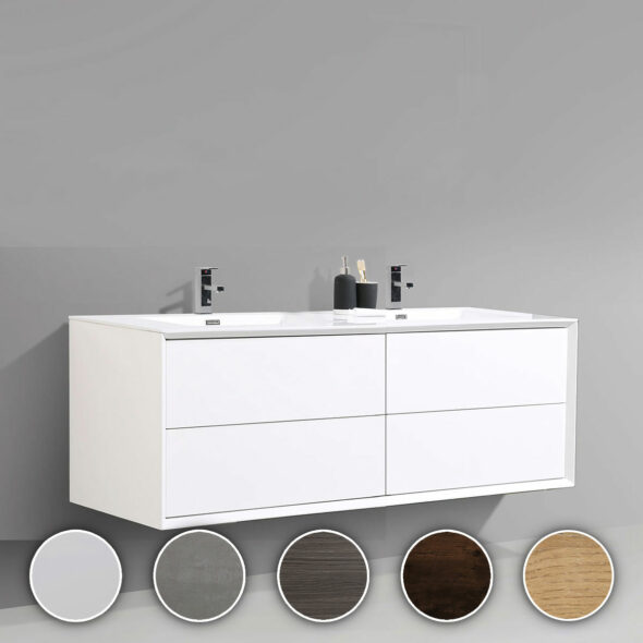 59 inches Bathroom Vanity Two Double Drawers Wall Hung, 5 colours