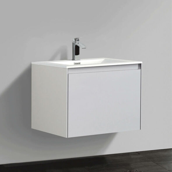 Double Drawer Wall Hung 24 inch Bathroom Vanity, 1707 Gloss White