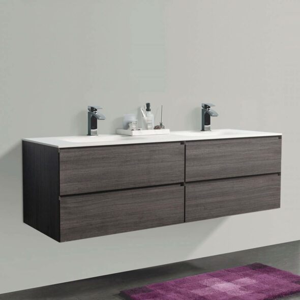 68-inch Graphite Wood Double Drawer Wall Hung Bathroom Vanity