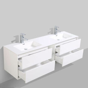 White Gloss 75-inch Cabinet and Double Bowl Basin Bathroom Vanity