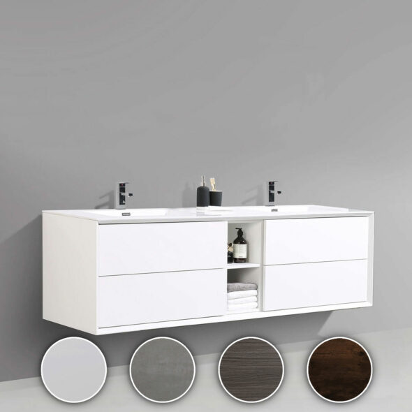 Wall Hung 75inch Bathroom Vanity Two Double Drawers,4 colours
