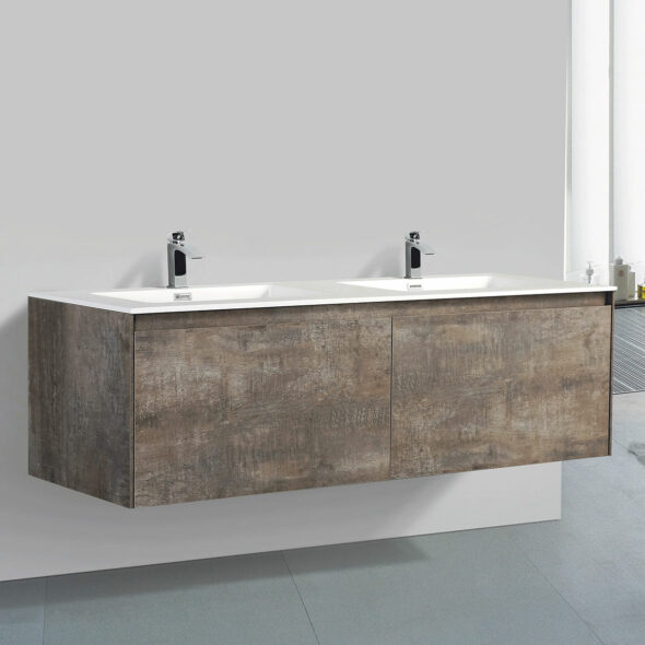 0768 Rustic Stone Finish - Wall Hung Double Drawer 59-inch Bathroom Vanity