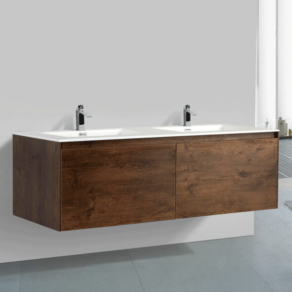 0771 Rose Wood Finish - Wall Hung Double Drawer 59-inch Bathroom Vanity