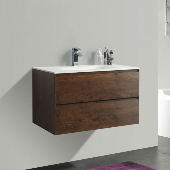 34-inch Double Drawer Wall Hung Bathroom Vanity, Rose Wood