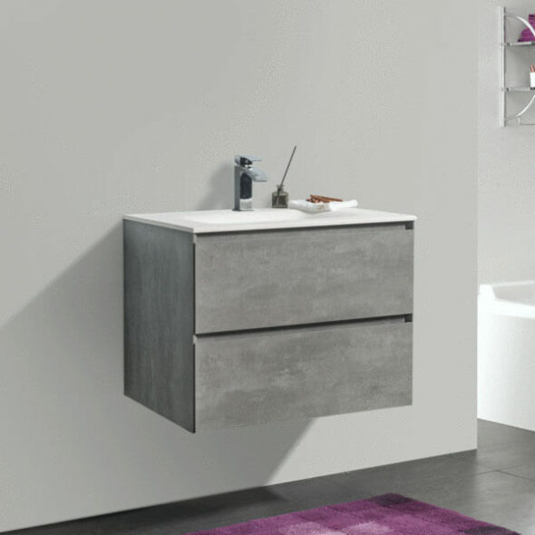 26-inch Wall Hung Double Drawer Bathroom Vanity, Stone Grey with White Bowl
