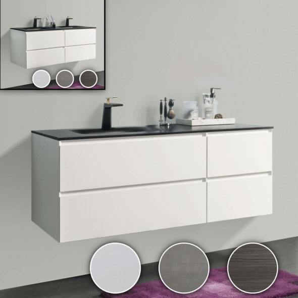 52-inch Double Drawer Wall Hung Bathroom Vanity, matte black double bowl basin