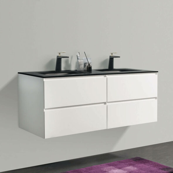 Wall Hung 52in Double Drawer Bathroom Vanity Matte White - black double bowl basin