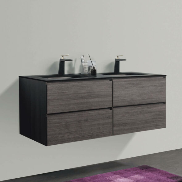 Wall Hung 52in Double Drawer Bathroom Vanity Graphite Wood - black double bowl basin