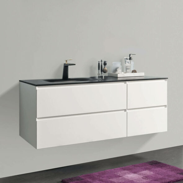 52in Wall Hung Double Drawer Bathroom Vanity Matte White - black single bowl basin