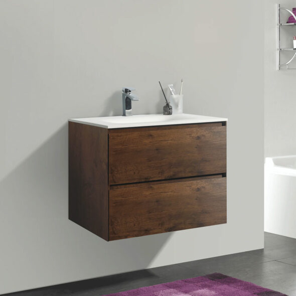 26-inch Wall Hung Bathroom Vanity Rose Wood, Single Bowl Matte white Basin
