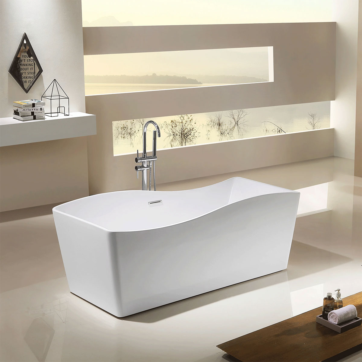 Acrylic Freestanding Bathtub, rectangle with top wave shape
