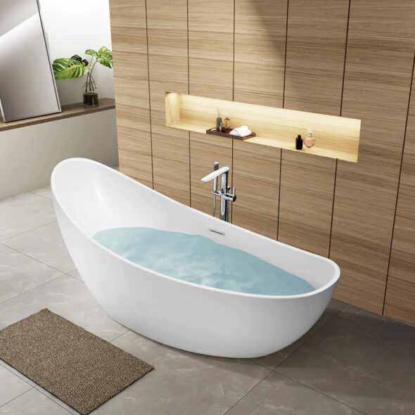 Freestanding Soaking Bathtub, Acrylic, 74-inches, gloss white