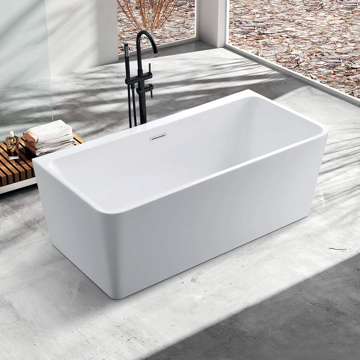 Modern and timeless design 63-inches Acrylic Freestanding Wall Touch Bathtub